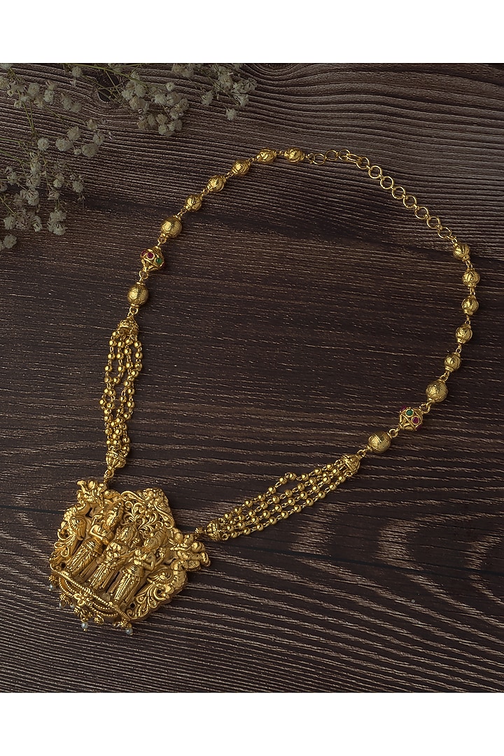 Gold Finish Motif Temple Necklace by Vivinia By Vidhi Mehra at Pernia's Pop Up Shop