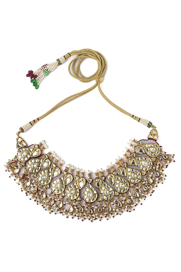 Gold Finish Kundan & Pearl Choker Necklace by Vivinia By Vidhi Mehra at Pernia's Pop Up Shop