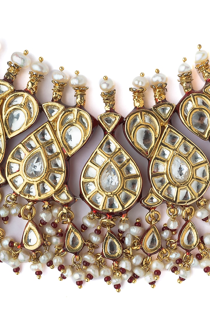 Gold Finish Kundan & Pearl Choker Necklace by Vivinia By Vidhi Mehra at Pernia's Pop Up Shop