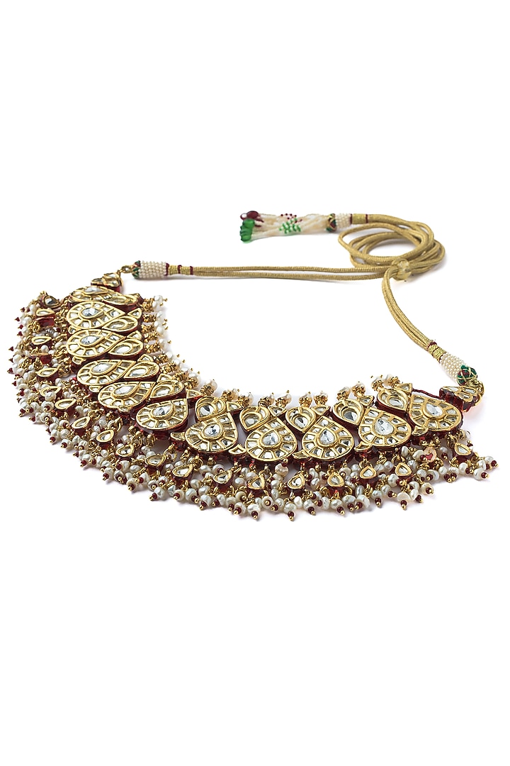 Gold Finish Kundan & Pearl Choker Necklace by Vivinia By Vidhi Mehra at Pernia's Pop Up Shop