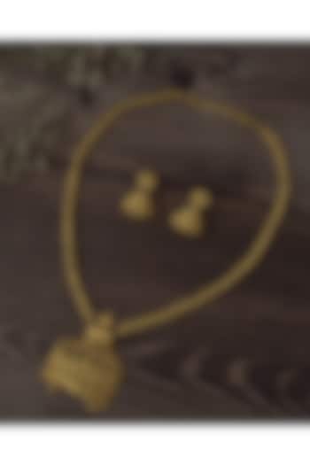 Gold Finish Long Temple Necklace Set by Vivinia By Vidhi Mehra at Pernia's Pop Up Shop