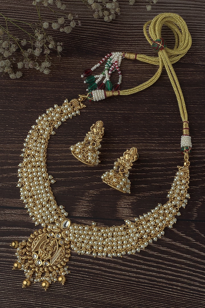 Gold Finish Beaded Necklace Set by Vivinia By Vidhi Mehra at Pernia's Pop Up Shop