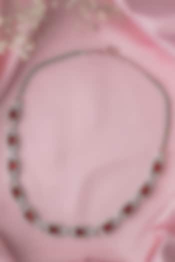 Silver Finish Red Gemstone Necklace by Vivinia By Vidhi Mehra at Pernia's Pop Up Shop