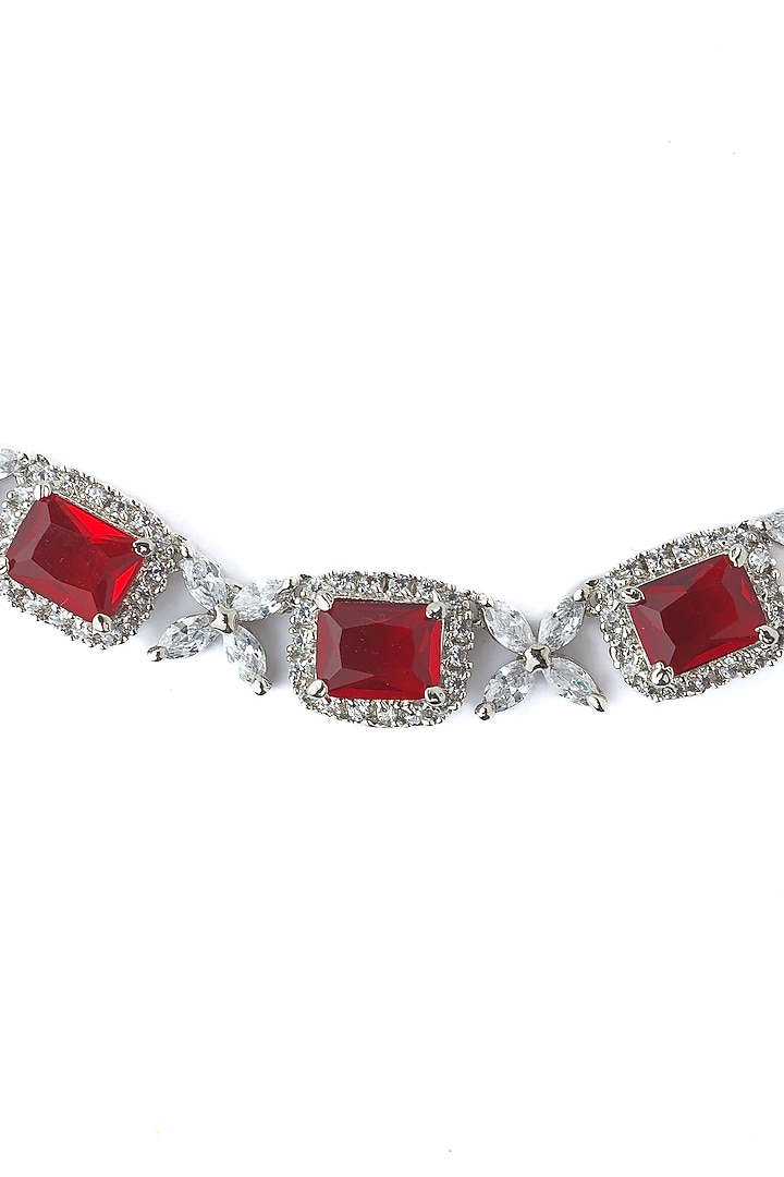 Silver Finish Red Gemstone Necklace by Vivinia By Vidhi Mehra at Pernia's Pop Up Shop