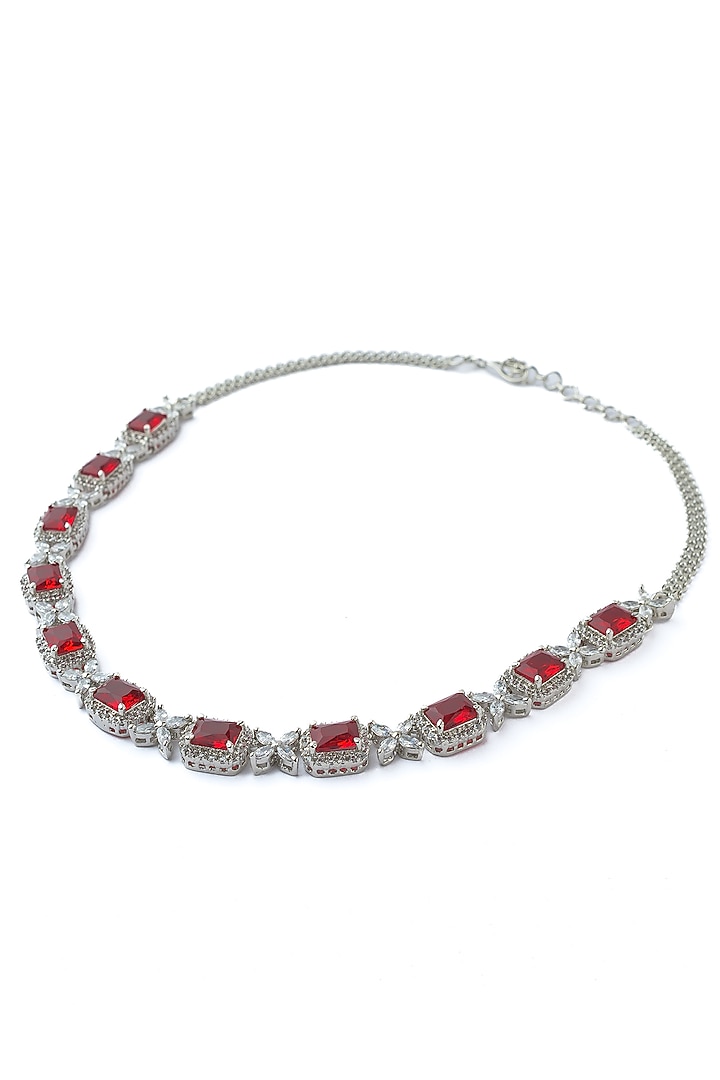 Silver Finish Red Gemstone Necklace by Vivinia By Vidhi Mehra at Pernia's Pop Up Shop