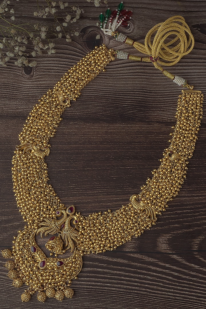 Gold Finish Temple Pendant Necklace by Vivinia By Vidhi Mehra at Pernia's Pop Up Shop