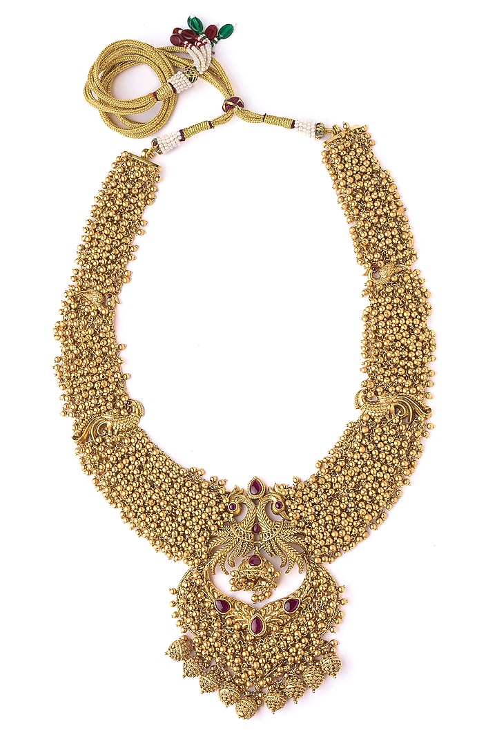 Gold Finish Temple Pendant Necklace by Vivinia By Vidhi Mehra at Pernia's Pop Up Shop