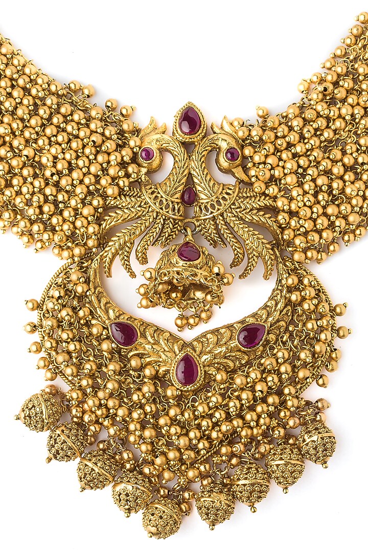 Gold Finish Temple Pendant Necklace by Vivinia By Vidhi Mehra at Pernia's Pop Up Shop