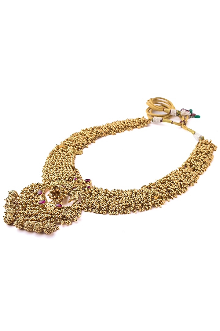 Gold Finish Temple Pendant Necklace by Vivinia By Vidhi Mehra at Pernia's Pop Up Shop