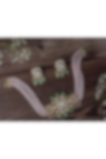 Gold Finish Kundan Polki & Green Beaded Choker Necklace Set by Vivinia By Vidhi Mehra at Pernia's Pop Up Shop