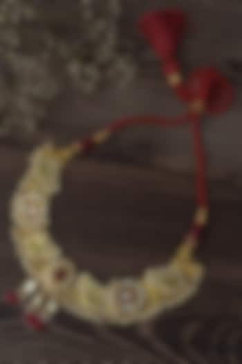 Gold Finish Red & Green Enameled Choker Necklace by Vivinia By Vidhi Mehra at Pernia's Pop Up Shop