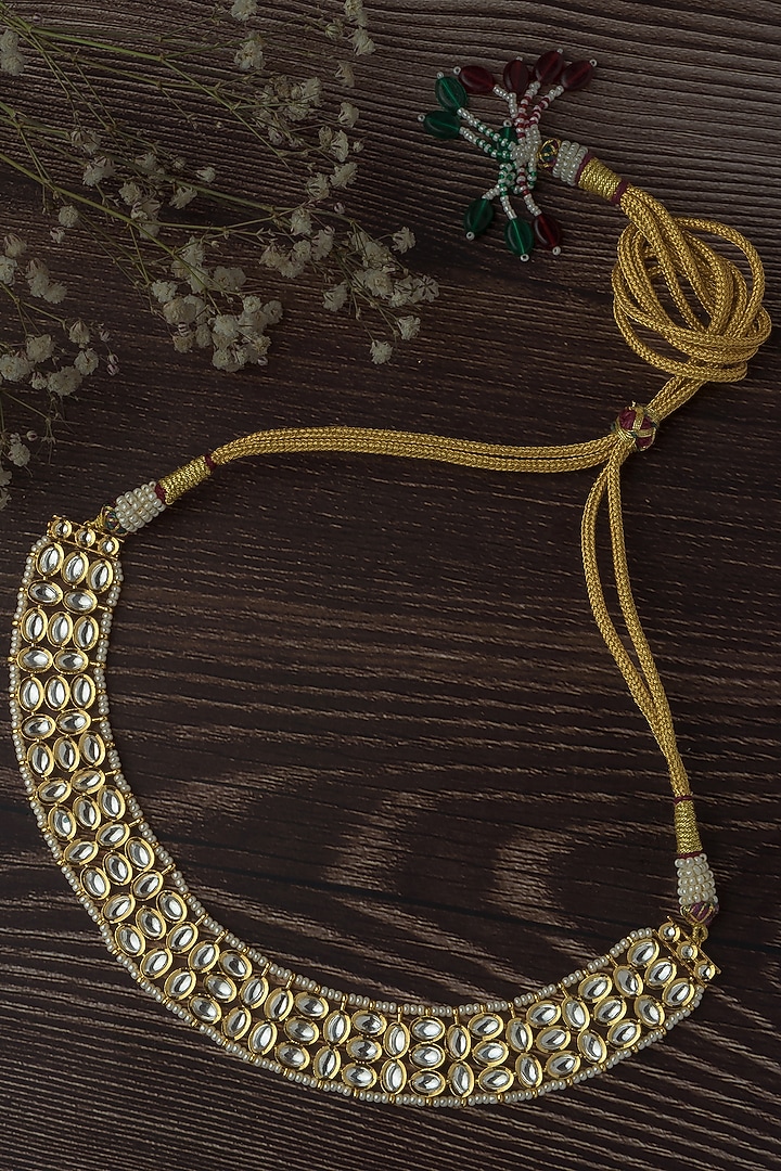 Gold Finish White Stone Choker Necklace by Vivinia By Vidhi Mehra at Pernia's Pop Up Shop
