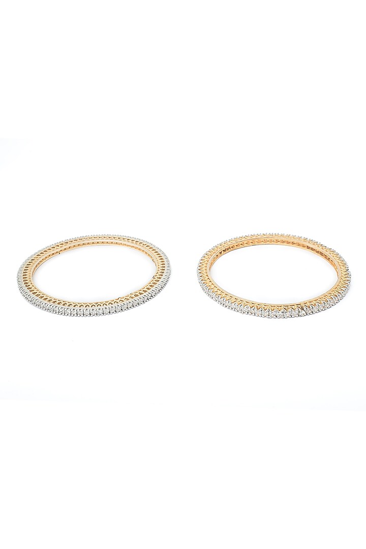 Gold Finish Cubic Zirconia Bangles (Set Of 2) by Vivinia By Vidhi Mehra at Pernia's Pop Up Shop