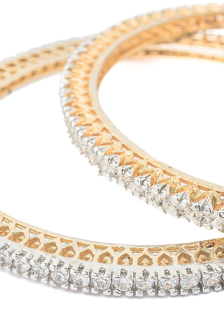 Gold Finish Cubic Zirconia Bangles (Set Of 2) by Vivinia By Vidhi Mehra at Pernia's Pop Up Shop