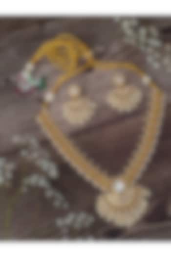 Gold Finish Kundan Polki Necklace Set by Vivinia By Vidhi Mehra at Pernia's Pop Up Shop