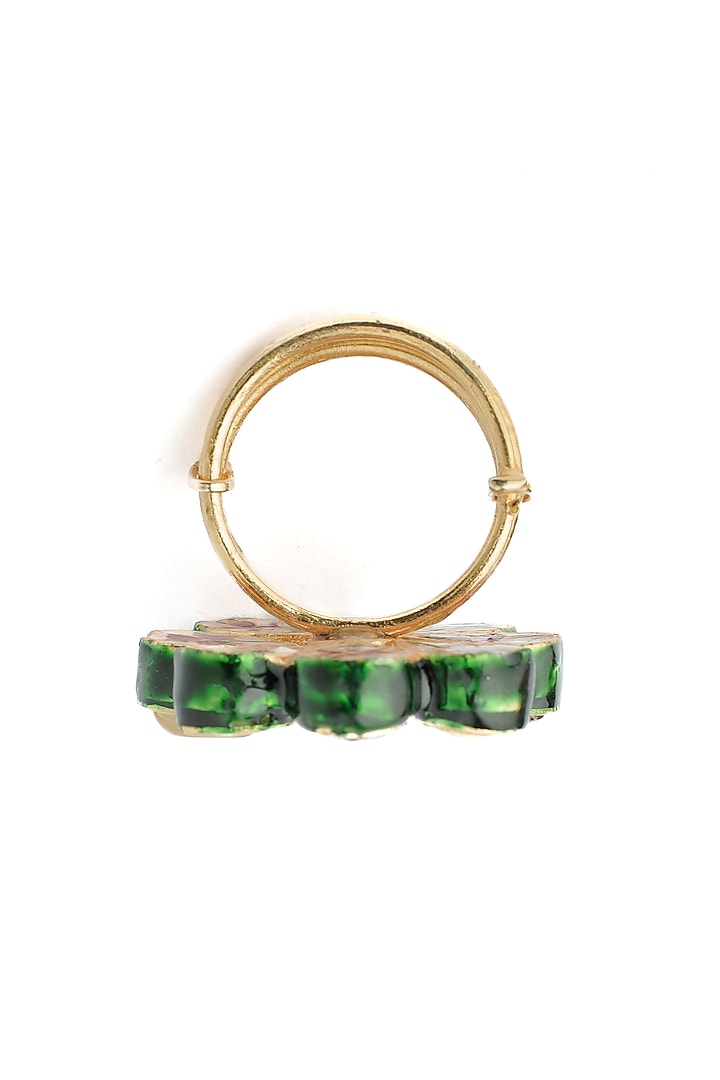 Gold Finish Navratna Gemstone Ring by Vivinia By Vidhi Mehra at Pernia's Pop Up Shop