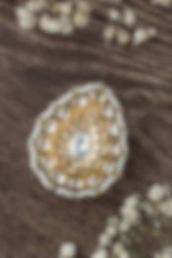 Gold Finish Mirror Work & Pearl Ring by Vivinia By Vidhi Mehra at Pernia's Pop Up Shop