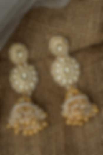 Gold Finish Kundan Polki & Diamond Jhumka Earrings by Vivinia By Vidhi Mehra at Pernia's Pop Up Shop