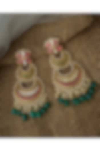 Gold Finish Multi-Colored Kundan Polki Chandelier Earrings by Vivinia By Vidhi Mehra at Pernia's Pop Up Shop