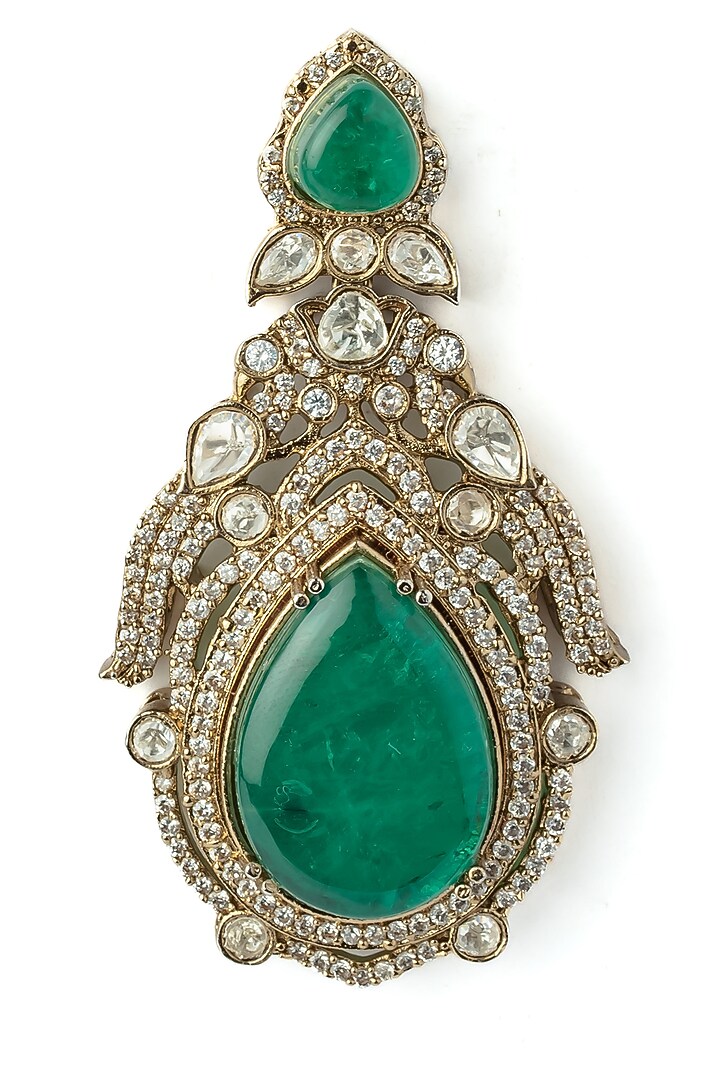 Gold Finish Green Gemstone Earrings by Vivinia By Vidhi Mehra at Pernia's Pop Up Shop