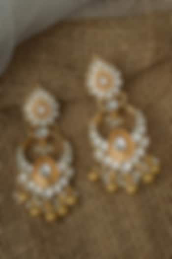 Gold Finish Kundan Polki & Bead Drop Chandelier Earrings by Vivinia By Vidhi Mehra at Pernia's Pop Up Shop