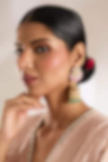 Gold Finish Pink Stone Jhumka Earrings by Vivinia By Vidhi Mehra at Pernia's Pop Up Shop