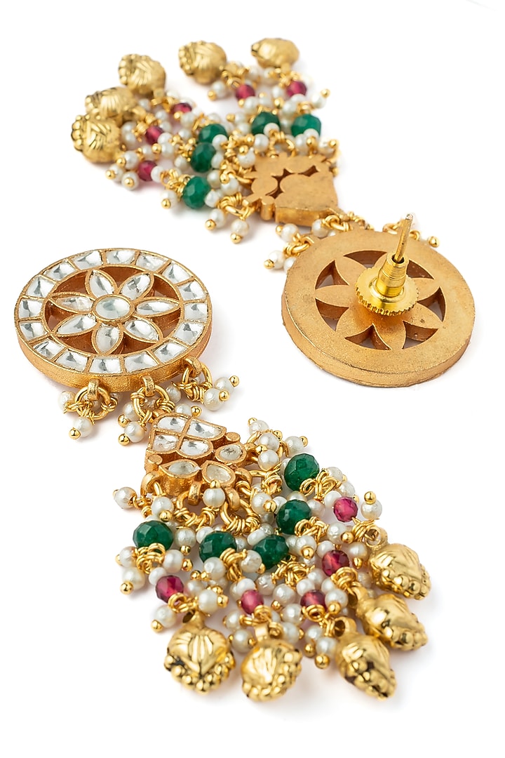 Gold Finish Kundan Polki & Pearl Choker Necklace Set by Vivinia By Vidhi Mehra at Pernia's Pop Up Shop