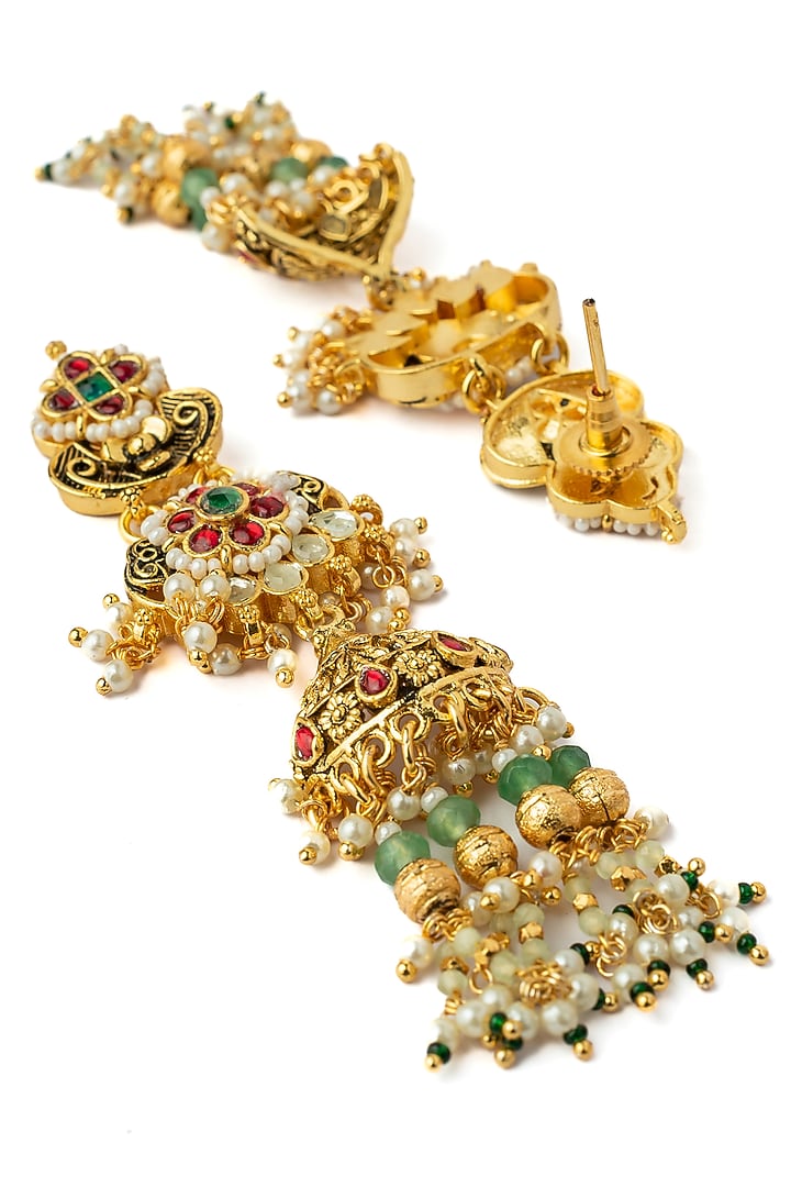 Gold Finish Multi-Colored Kundan Polki Handcrafted Necklace Set by Vivinia By Vidhi Mehra at Pernia's Pop Up Shop