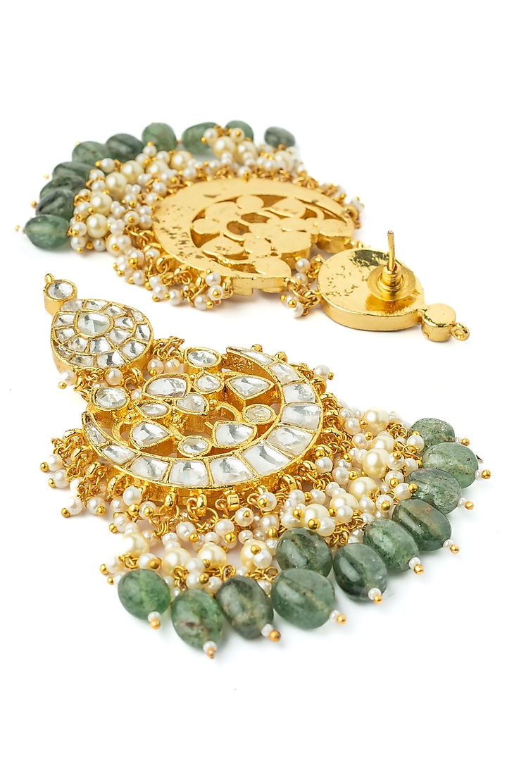 Gold Finish Kundan Polki & Green Beaded Handcrafted Necklace Set by Vivinia By Vidhi Mehra at Pernia's Pop Up Shop