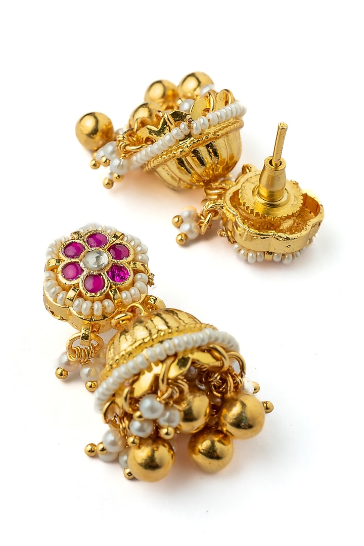 Gold Finish Pink Stone Necklace Set by Vivinia By Vidhi Mehra at Pernia's Pop Up Shop
