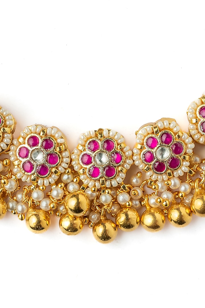 Gold Finish Pink Stone Necklace Set by Vivinia By Vidhi Mehra at Pernia's Pop Up Shop