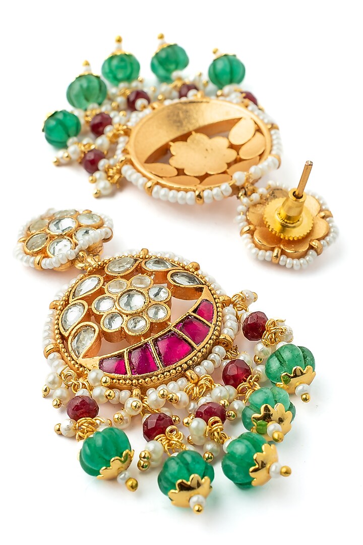 Gold Finish Multi-Colored Kundan Polki Necklace Set by Vivinia By Vidhi Mehra at Pernia's Pop Up Shop