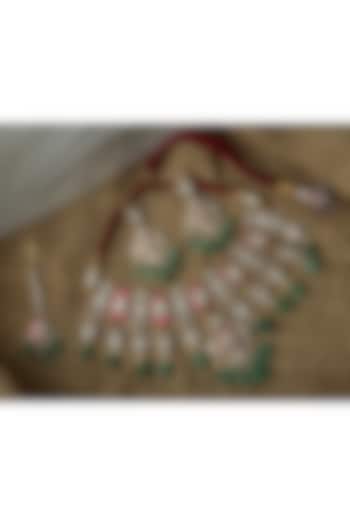 Gold Finish Multi-Colored Kundan Polki Necklace Set by Vivinia By Vidhi Mehra at Pernia's Pop Up Shop