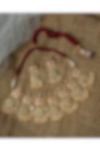 Gold Finish Kundan Polki & Green Gemstone Necklace Set by Vivinia By Vidhi Mehra at Pernia's Pop Up Shop