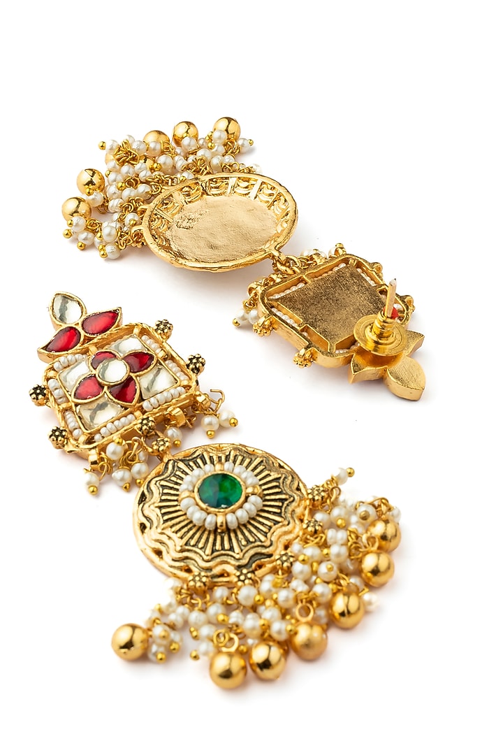 Gold Finish Kundan Polki & Green Gemstone Necklace Set by Vivinia By Vidhi Mehra at Pernia's Pop Up Shop
