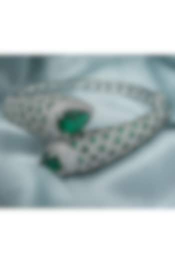 Silver Finish Green Gemstone Openable kada by Vivinia By Vidhi Mehra at Pernia's Pop Up Shop