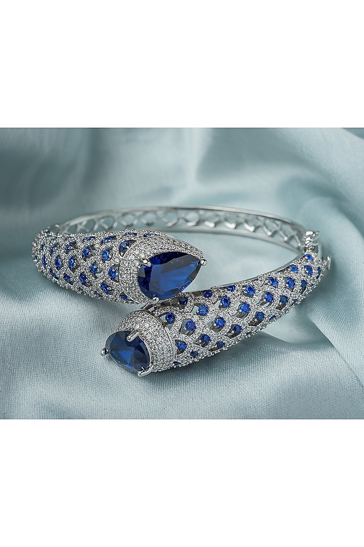 Silver Finish Blue Gemstone Openable kada by Vivinia By Vidhi Mehra at Pernia's Pop Up Shop