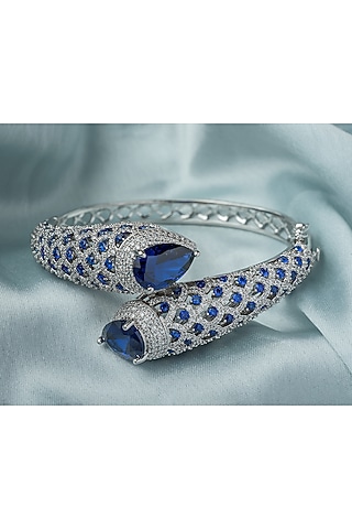 Silver Finish Blue Gemstone Openable kada by Vivinia By Vidhi Mehra