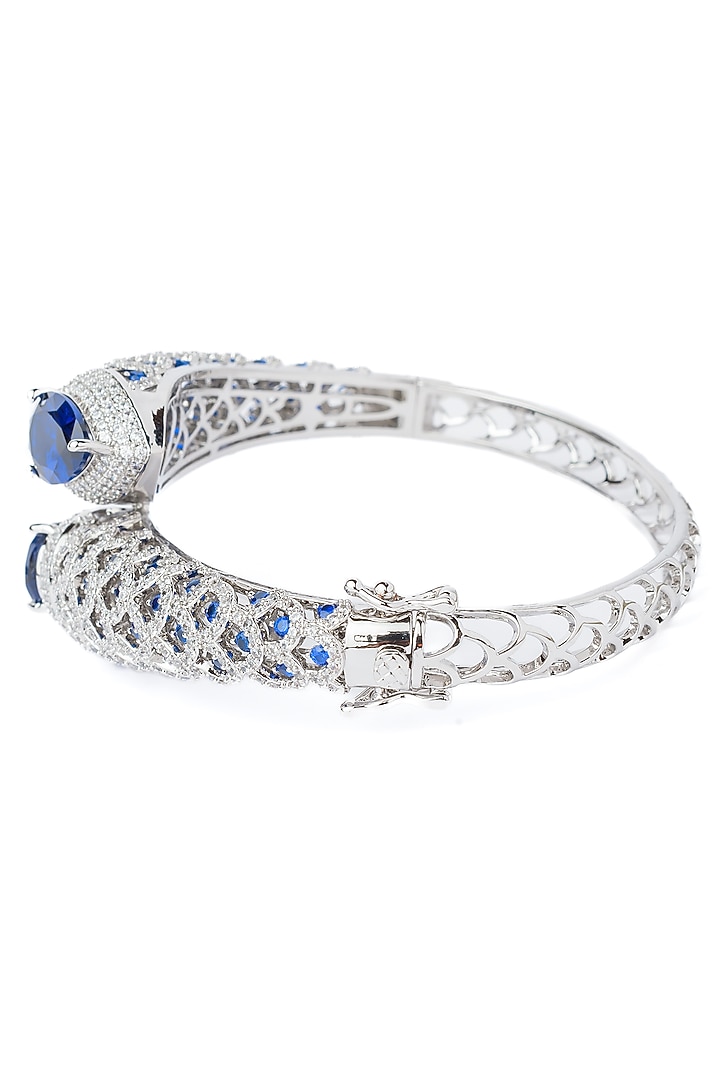 Silver Finish Blue Gemstone Openable kada by Vivinia By Vidhi Mehra at Pernia's Pop Up Shop