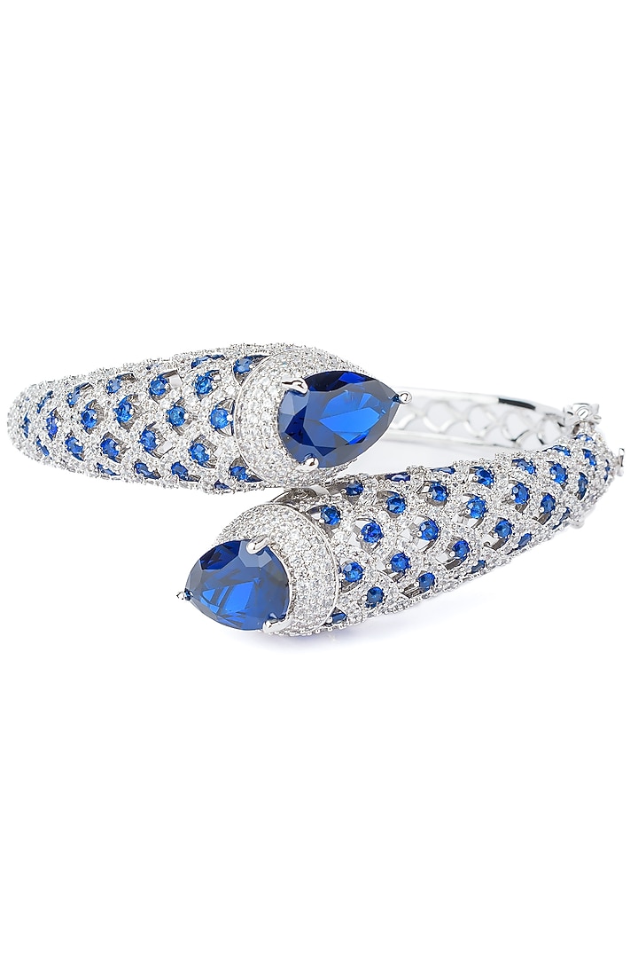 Silver Finish Blue Gemstone Openable kada by Vivinia By Vidhi Mehra at Pernia's Pop Up Shop