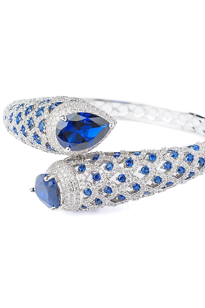 Silver Finish Blue Gemstone Openable kada by Vivinia By Vidhi Mehra at Pernia's Pop Up Shop