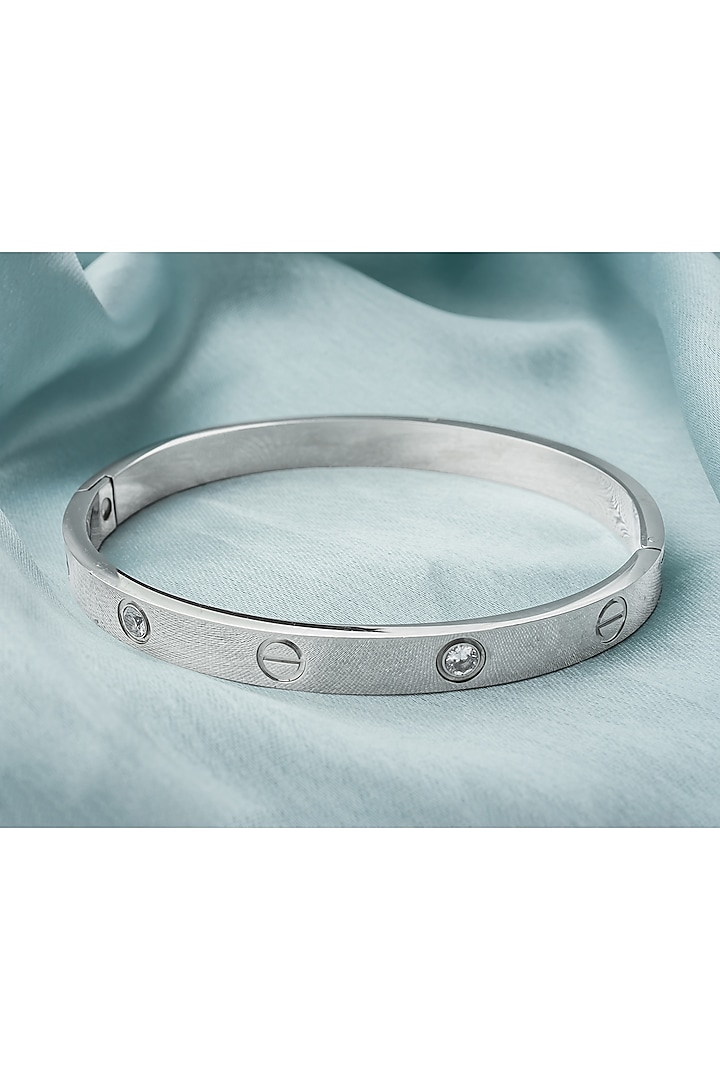 Silver Finish Floral Kada by Vivinia By Vidhi Mehra at Pernia's Pop Up Shop