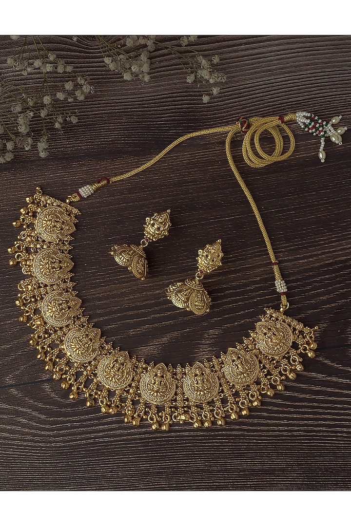 Gold Finish Choker Necklace Set by Vivinia By Vidhi Mehra at Pernia's Pop Up Shop