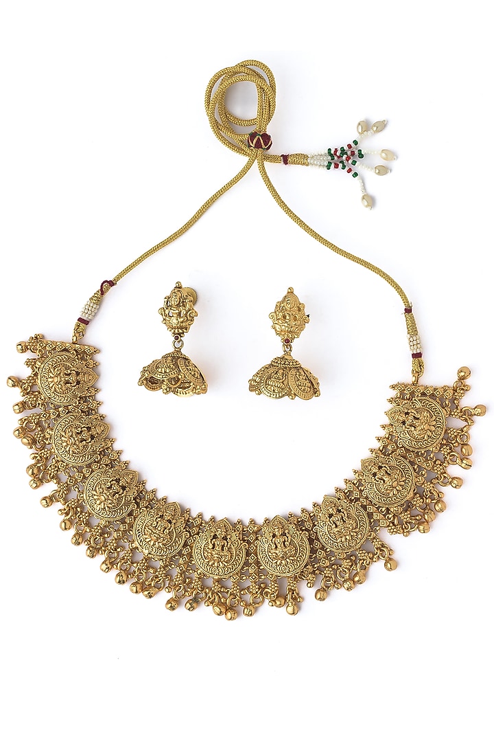 Gold Finish Choker Necklace Set by Vivinia By Vidhi Mehra at Pernia's Pop Up Shop