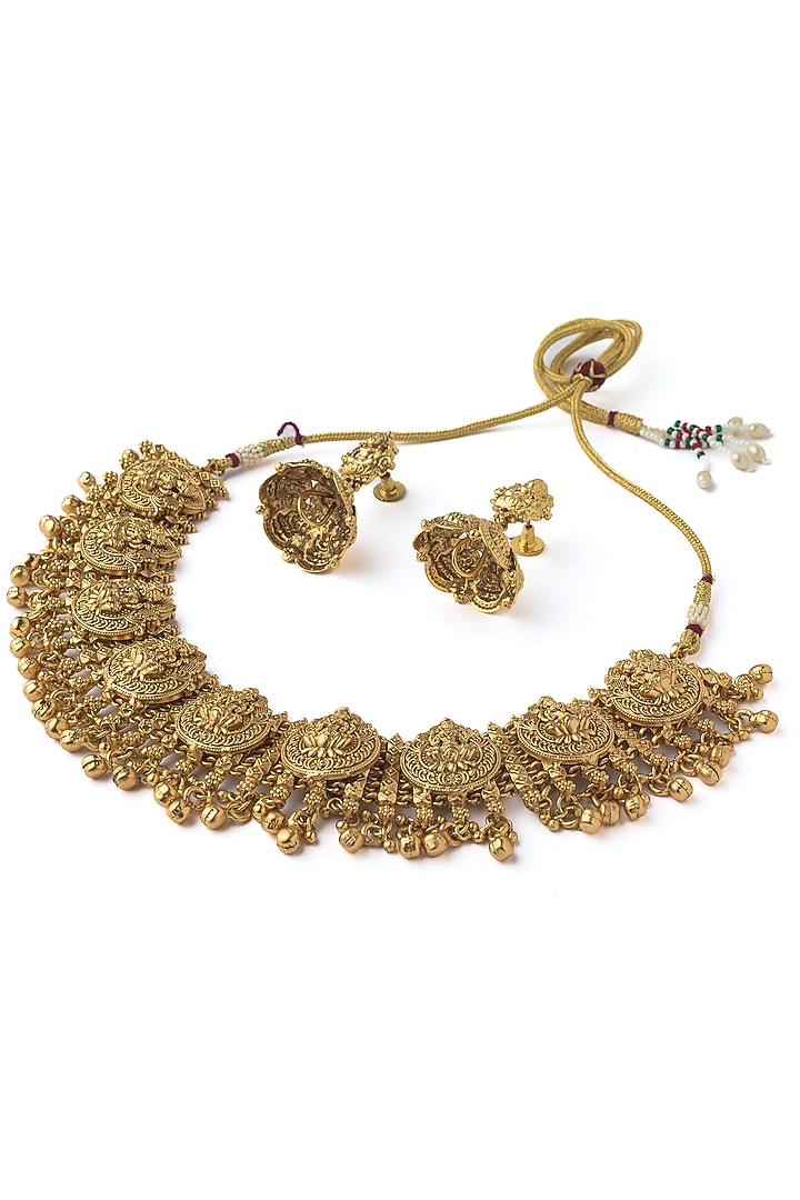 Gold Finish Choker Necklace Set by Vivinia By Vidhi Mehra at Pernia's Pop Up Shop