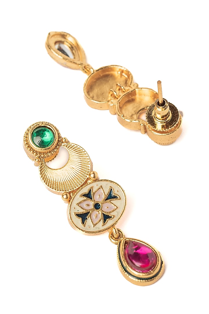 Gold Finish Pink & Green Stone Floral Choker Necklace Set by Vivinia By Vidhi Mehra at Pernia's Pop Up Shop