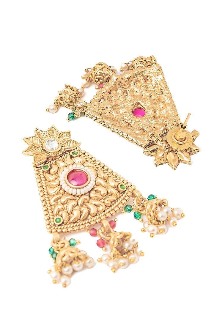 Gold Finish Pearl & Green Gemstone Choker Necklace Set by Vivinia By Vidhi Mehra at Pernia's Pop Up Shop