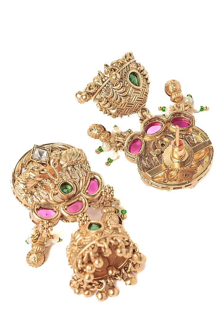 Gold Finish Gemstone Necklace Set by Vivinia By Vidhi Mehra at Pernia's Pop Up Shop