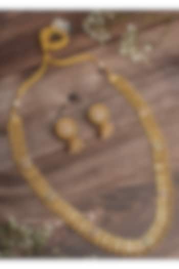 Gold Finish Floral Long Necklace Set by Vivinia By Vidhi Mehra at Pernia's Pop Up Shop