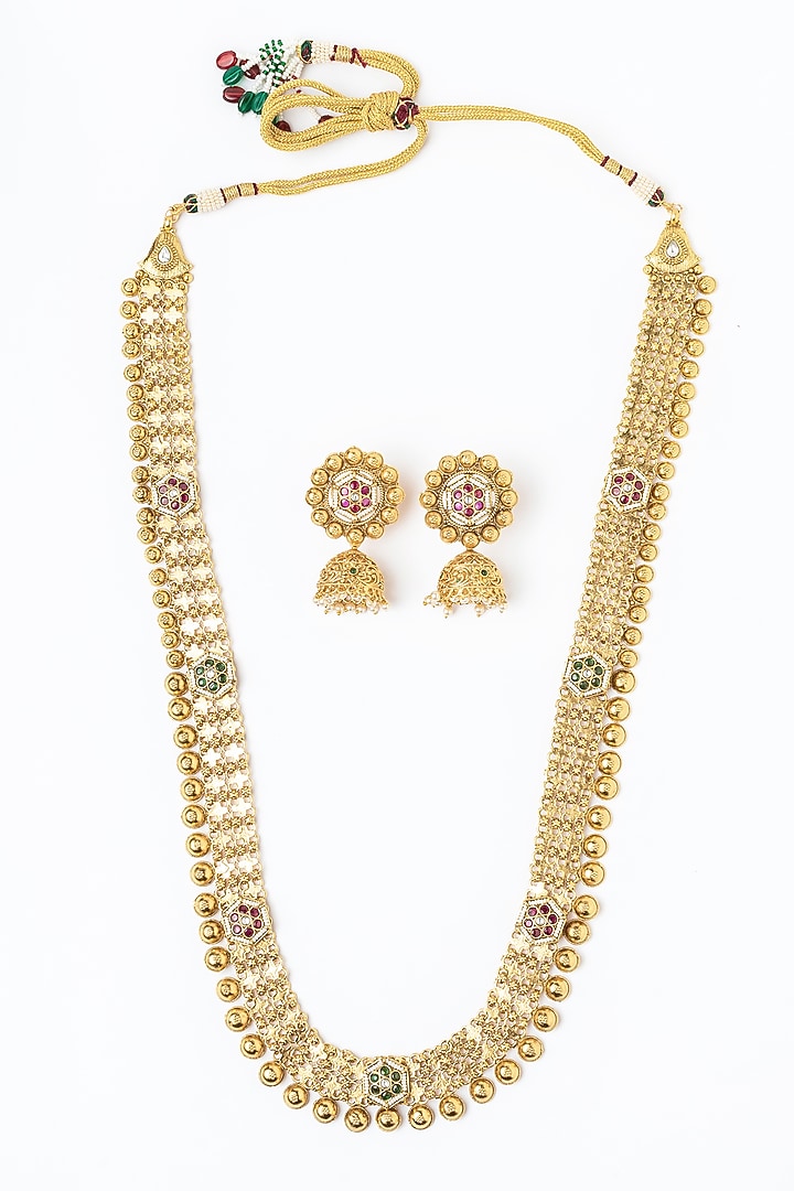 Gold Finish Floral Long Necklace Set by Vivinia By Vidhi Mehra at Pernia's Pop Up Shop